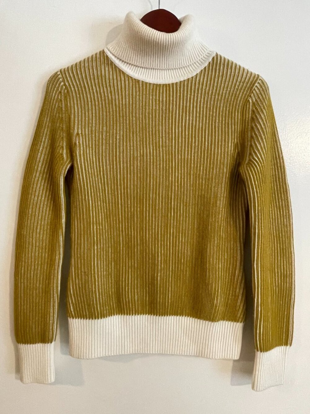 Beatrice B brioche knit rib turtleneck sweater small yellow cream